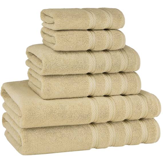 American Soft Linen Handtuch-Set, 100% Baumwolle, 590 g/m², schwer, weich, saugfähig, türkische Handtücher für Badezimmer, Sandtaupe, 6-teilig