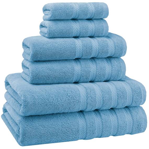 American Soft Linen 100% Türkische Carde Baumwolle 6-teiliges Handtuch-Set, 560 GSM Handtücher für Badezimmer, Superweich, 2 Badetücher, 2 Handtücher, 2 Waschlappen, Hellblau