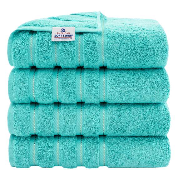 American Soft Linen Luxuriöses 4-teiliges Badetuch-Set, 100% Baumwolle, türkische Badetücher für Badezimmer, 68,6 x 137,2 cm, große Badezimmer-Duschtücher, türkisblaue Handtücher