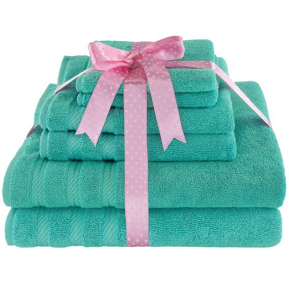 American Soft Linen, Handtuch-Set, 100% türkische Baumwolle, 6-teilig, saugfähig, langlebig, weich und flauschig, für Hotel- und Spa-Badetücher, 610 g/m², 2 Badetücher, Badwäsche-Set, türkisblau