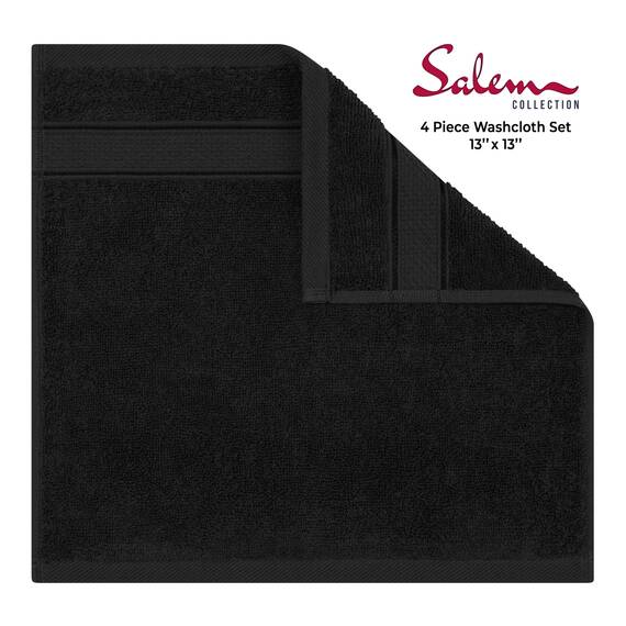 American Soft Linen Salem 4-teilige Waschlappen-Sets, Luxuriöse 100% Baumwolle für Badezimmer, 33 x 33 cm, Premium-Qualität, Schwarz
