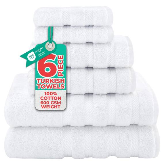 American Soft Linen Hochwertiges Luxus-Hotel & Spa, 6-teiliges Handtuch-Set, türkische Baumwolle für maximale Weichheit und Saugfähigkeit, Weiß