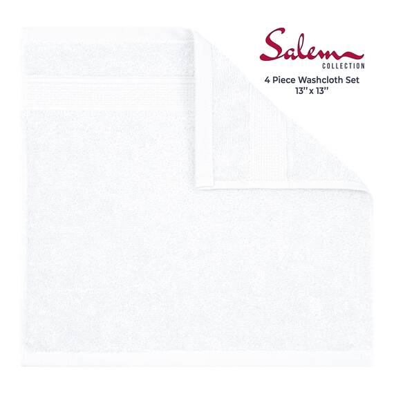 American Soft Linen Salem Waschlappen-Sets, 4-teilig, luxuriös, 600 g/m², 100 % Baumwolle, Waschlappen für Badezimmer, 33 x 33 cm, hochwertige Handtücher, Weiß