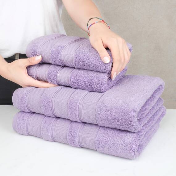 American Soft Linen Salem Türkisches Badetuch-Set, 100% Baumwolle, 600 g/m², 6 Stück Handtücher für Badezimmer, 2 Badetücher, 2 Handtücher, 2 Waschlappen, Flieder