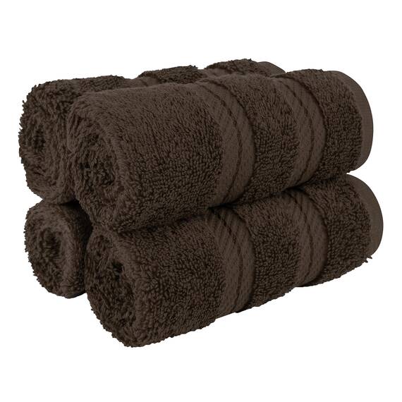 American Soft Linen Luxus-Waschlappen für Badezimmer, 600 g/m², 100 % Baumwolle, 4-teiliges türkisches Waschlappen-Set, 33 x 33 cm, weiche Lappen für Körper und Gesicht, Braun