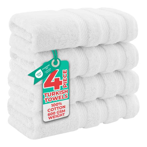 American Soft Linen Luxus-Handtücher für Badezimmer, 100% Baumwolle, Türkisches 4-teiliges Set, 600 g/m², für Küche, Weiß