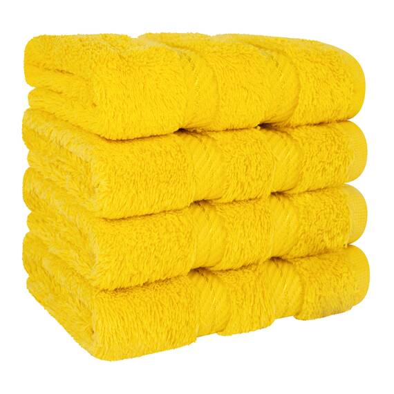 American Soft Linen Luxus-Waschlappen für Badezimmer, 600 g/m², 100 % Baumwolle, 4-teiliges türkisches Waschlappen-Set, 33 x 33 cm, weiche Lappen für Körper und Gesicht, Gelb