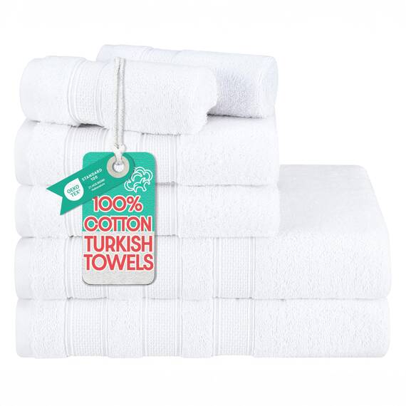 American Soft Linen Salem Türkisches Badetuch-Set, 100% Baumwolle, 600 g/m², 6 Stück Handtücher für Badezimmer, 2 Badetücher, 2 Handtücher, 2 Waschlappen, Weiß