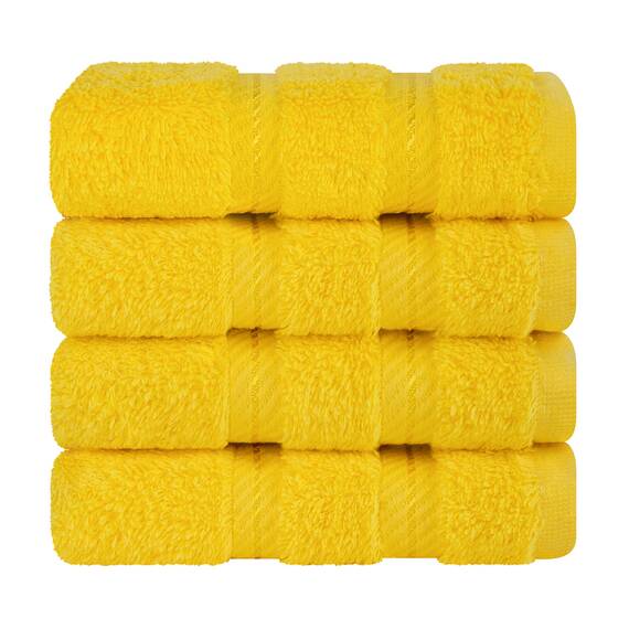 American Soft Linen Luxus-Waschlappen für Badezimmer, 600 g/m², 100 % Baumwolle, 4-teiliges türkisches Waschlappen-Set, 33 x 33 cm, weiche Lappen für Körper und Gesicht, Gelb
