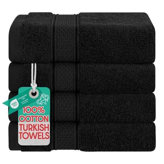 American Soft Linen Salem 4-teilige Waschlappen-Sets, Luxuriöse 100% Baumwolle für Badezimmer, 33 x 33 cm, Premium-Qualität, Schwarz