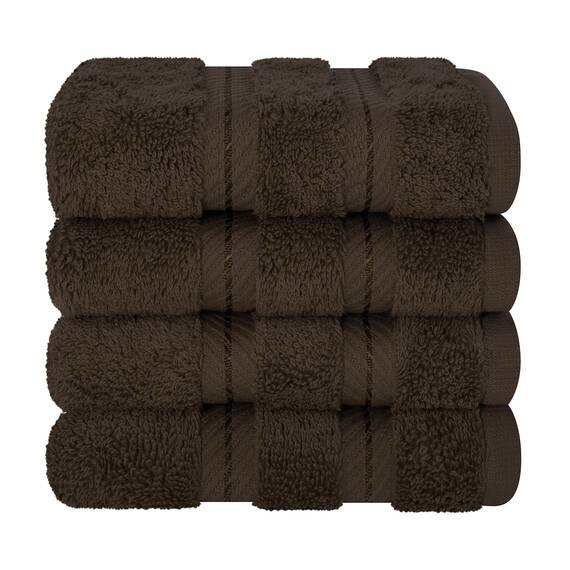American Soft Linen Luxus-Waschlappen für Badezimmer, 600 g/m², 100 % Baumwolle, 4-teiliges türkisches Waschlappen-Set, 33 x 33 cm, weiche Lappen für Körper und Gesicht, Braun