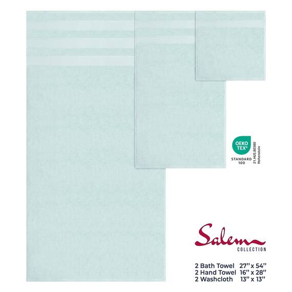 American Soft Linen Salem Türkisches Badetuch-Set, 100% Baumwolle, 600 GSM, 6-teiliges Handtuchset für das Badezimmer, 2 Badetücher, 2 Handtücher, 2 Waschlappen, Mint