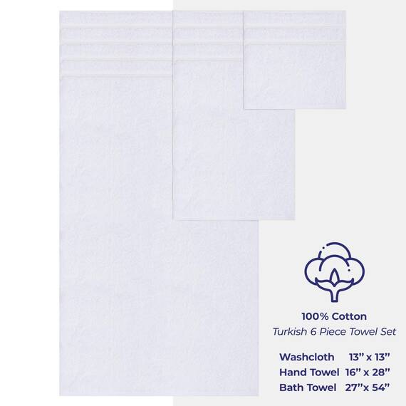 American Soft Linen Hochwertiges Luxus-Hotel & Spa, 6-teiliges Handtuch-Set, türkische Baumwolle für maximale Weichheit und Saugfähigkeit, Weiß