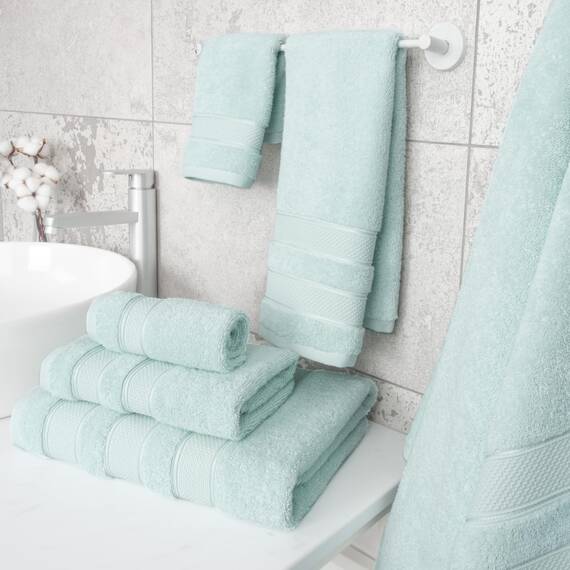 American Soft Linen Salem Türkisches Badetuch-Set, 100% Baumwolle, 600 GSM, 6-teiliges Handtuchset für das Badezimmer, 2 Badetücher, 2 Handtücher, 2 Waschlappen, Mint