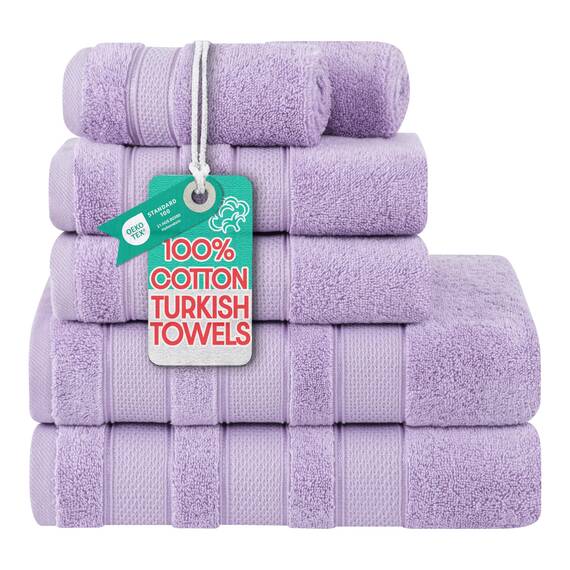 American Soft Linen Salem Türkisches Badetuch-Set, 100% Baumwolle, 600 g/m², 6 Stück Handtücher für Badezimmer, 2 Badetücher, 2 Handtücher, 2 Waschlappen, Flieder