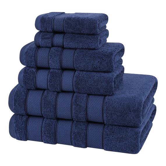 American Soft Linen Salem Türkisches Badetuch-Set, 100% Baumwolle, 600 g/m², 6 Stück Handtücher für Badezimmer, 2 Badetücher, 2 Handtücher, 2 Waschlappen, Marineblau