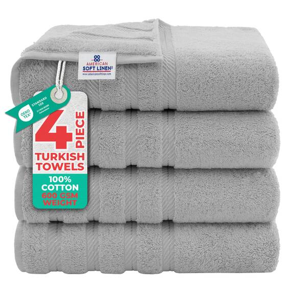 American Soft Linen Luxuriöses 4-teiliges Badetuch-Set, 100% Baumwolle, türkische Badetücher für Badezimmer, 68,6 x 137,2 cm, große Badezimmer-Duschtücher, Hellgrau
