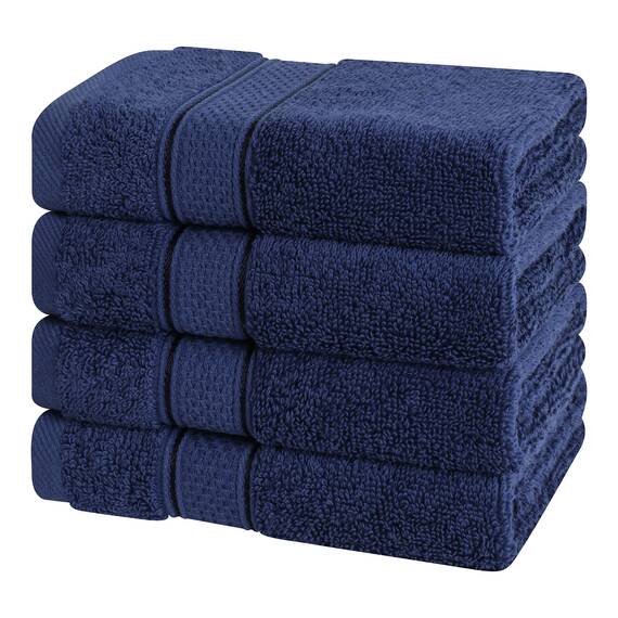 American Soft Linen Salem Waschlappen-Sets, 4-teilig, luxuriös, 600 g/m², 100 % Baumwolle, Waschlappen für Badezimmer, 33 x 33 cm, hochwertige Handtücher, Marineblau