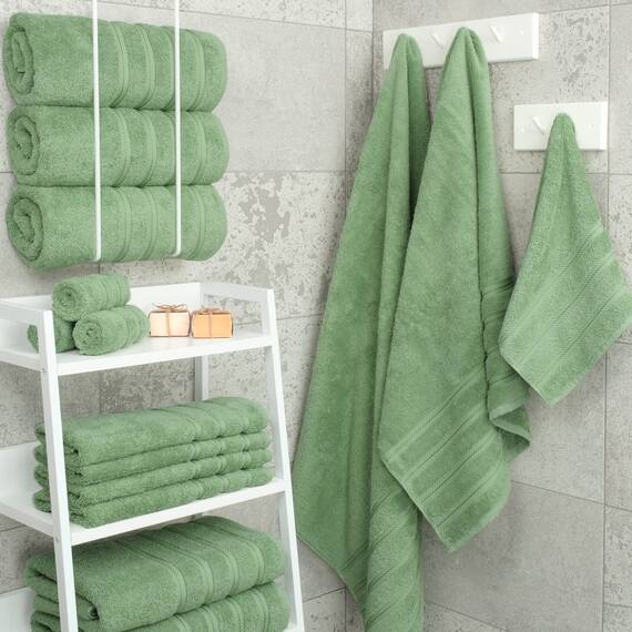 American Soft Linen, 4-teiliges Badetuch-Set, 100% türkische Baumwolle, 27 in 54 Badetücher für Badezimmer, weiche, saugfähige Badetücher, extra groß, schnell trocknende Duschtücher, salbeigrün