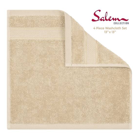American Soft Linen Salem Waschlappen-Sets, 4-teilig, luxuriös, 600 g/m², 100 % Baumwolle, Waschlappen für Badezimmer, 33 x 33 cm, hochwertige Handtücher, Beige