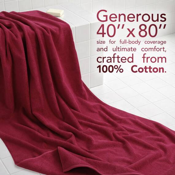 American Soft Linen Übergroßes Badetuch, 40 x 80 cm, extra groß für Badezimmer, 100% Baumwolle, türkisches Jumbo-Badetuch, Handtücher für Erwachsene, Bordeauxrot