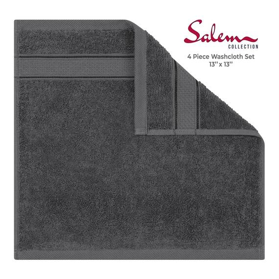 American Soft Linen Salem Waschlappen-Sets, 4-teilig, luxuriös, 600 g/m², 100 % Baumwolle, Waschlappen für Badezimmer, 33 x 33 cm, hochwertige Handtücher, Dunkelgrau