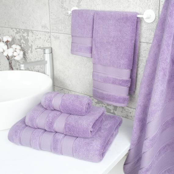 American Soft Linen Salem Türkisches Badetuch-Set, 100% Baumwolle, 600 g/m², 6 Stück Handtücher für Badezimmer, 2 Badetücher, 2 Handtücher, 2 Waschlappen, Flieder