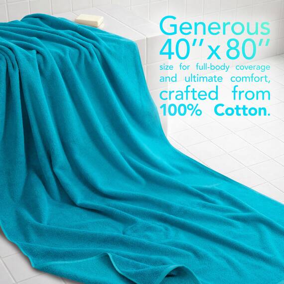 American Soft Linen Übergroßes Badetuch für Badezimmer, 600 g/m², 100% Baumwolle, türkisches Jumbo-Badetuch für Erwachsene, 101,6 x 203,2 cm, Aquablau