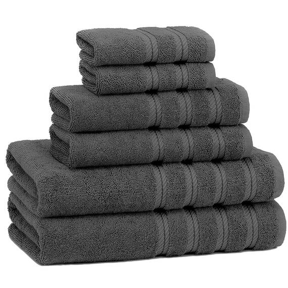 American Soft Linen Handtuch-Set, 100% Carde-Baumwolle, 6-teilig, 590 g/m², schwer, weich, saugfähig, türkische Handtücher für Badezimmer, Rauchgrau