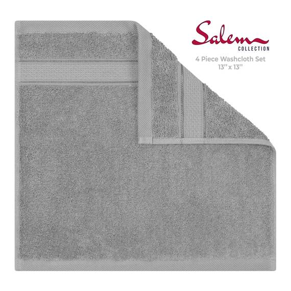 American Soft Linen Salem Waschlappen-Sets, 4-teilig, luxuriös, 600 g/m², 100 % Baumwolle, Waschlappen für Badezimmer, 33 x 33 cm, hochwertige Handtücher, Hellgrau