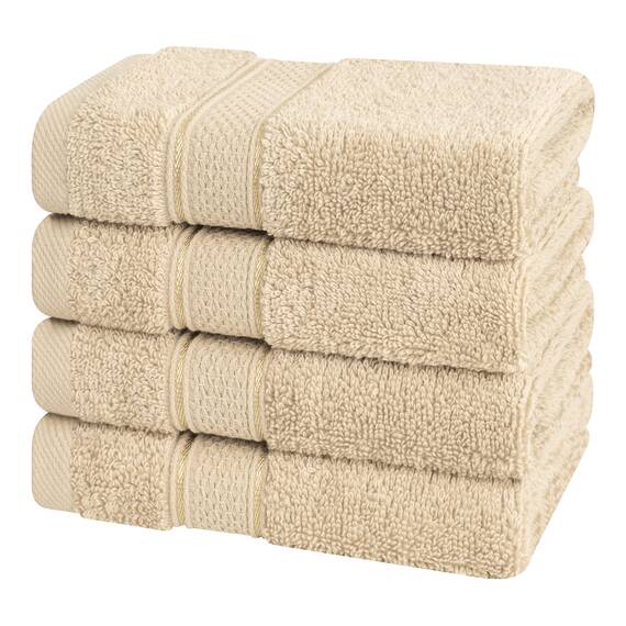 American Soft Linen Salem Waschlappen-Sets, 4-teilig, luxuriös, 600 g/m², 100 % Baumwolle, Waschlappen für Badezimmer, 33 x 33 cm, hochwertige Handtücher, Beige