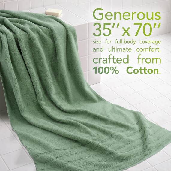 American Soft Linen Großes Jumbo-Badetuch aus 100% türkischer echter Baumwolle, 35 x 70 cm, Premium-& Luxus-Handtücher für Badezimmer, maximale Weichheit & saugfähiges Badelaken, Salbeigrün