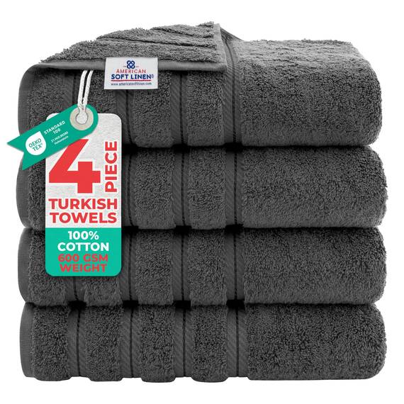 American Soft Linen Luxuriöses 4-teiliges Badetuch-Set, 100% Baumwolle, türkische Badetücher für Badezimmer, 68,6 x 137,2 cm, große Badezimmer-Duschtücher, Dunkelgrau