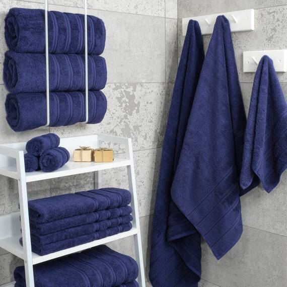 American Soft Linen, 4-teiliges Badetuch-Set, 100% türkische Baumwolle, 27 in 54 Badetücher für Badezimmer, weiche, saugfähige Badetücher, extra groß, schnell trocknende Duschtücher, Marineblau