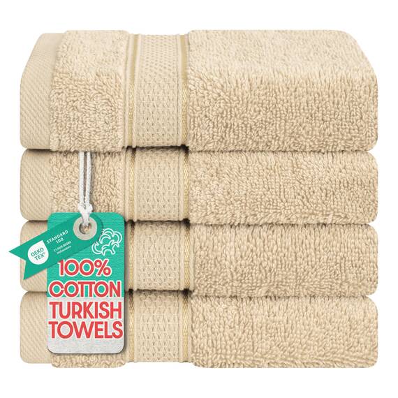 American Soft Linen Salem Waschlappen-Sets, 4-teilig, luxuriös, 600 g/m², 100 % Baumwolle, Waschlappen für Badezimmer, 33 x 33 cm, hochwertige Handtücher, Beige