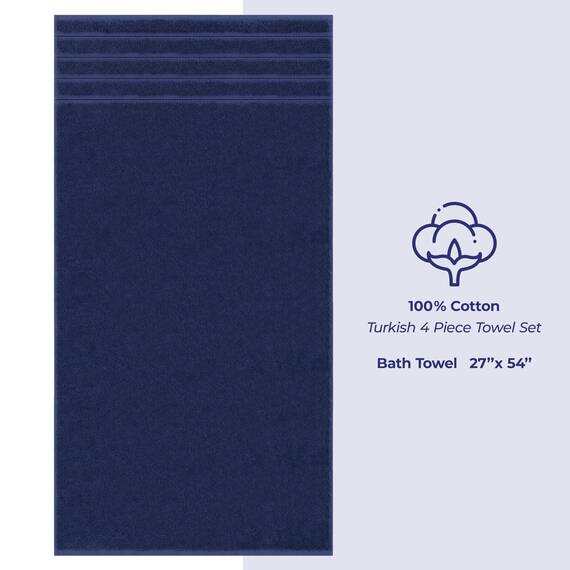 American Soft Linen, 4-teiliges Badetuch-Set, 100% türkische Baumwolle, 27 in 54 Badetücher für Badezimmer, weiche, saugfähige Badetücher, extra groß, schnell trocknende Duschtücher, Marineblau
