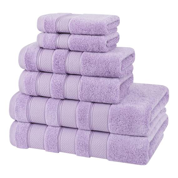American Soft Linen Salem Türkisches Badetuch-Set, 100% Baumwolle, 600 g/m², 6 Stück Handtücher für Badezimmer, 2 Badetücher, 2 Handtücher, 2 Waschlappen, Flieder