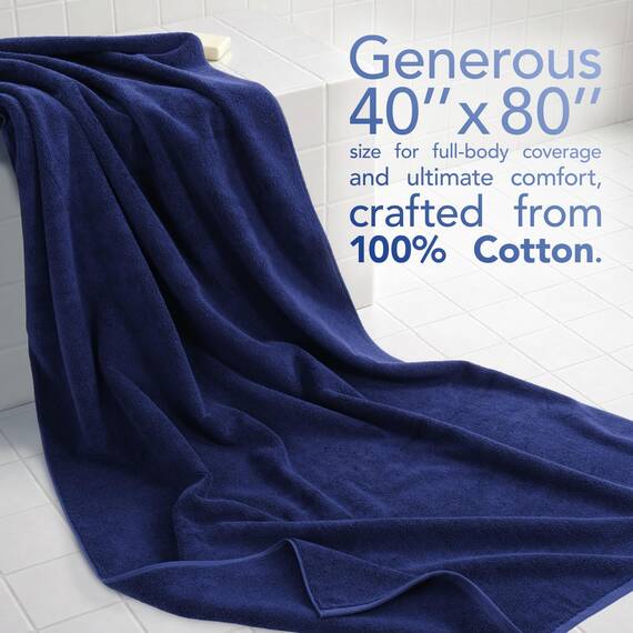 American Soft Linen Übergroßes Badetuch für Badezimmer, 100% Baumwolle, türkisches Jumbo-Badetuch für Erwachsene, 100% Baumwolle, 101,6 x 203,2 cm, Marineblau