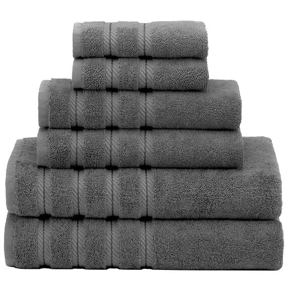 American Soft Linen Handtuch-Set, 100% Carde-Baumwolle, 6-teilig, 590 g/m², schwer, weich, saugfähig, türkische Handtücher für Badezimmer, Rauchgrau