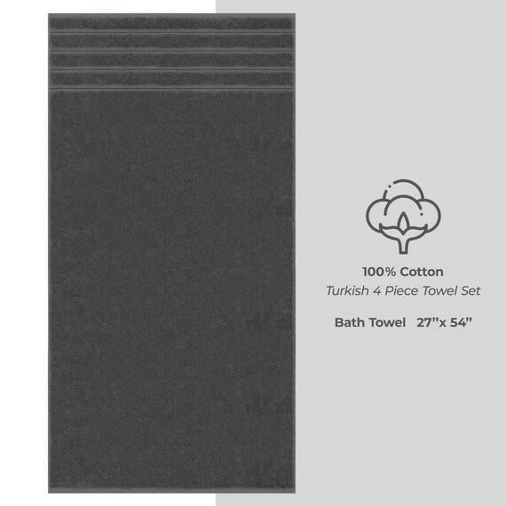 American Soft Linen Luxuriöses 4-teiliges Badetuch-Set, 100% Baumwolle, türkische Badetücher für Badezimmer, 68,6 x 137,2 cm, große Badezimmer-Duschtücher, Dunkelgrau