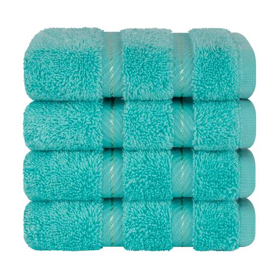 American Soft Linen Luxus-Waschlappen für Badezimmer, 100 % Baumwolle, 4-teiliges türkisches Waschlappen-Set, 33 x 33 cm, weiche Lappen für Körper und Gesicht, Türkisblau
