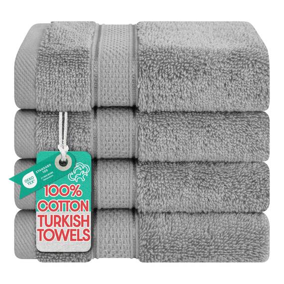 American Soft Linen Salem Waschlappen-Sets, 4-teilig, luxuriös, 600 g/m², 100 % Baumwolle, Waschlappen für Badezimmer, 33 x 33 cm, hochwertige Handtücher, Hellgrau