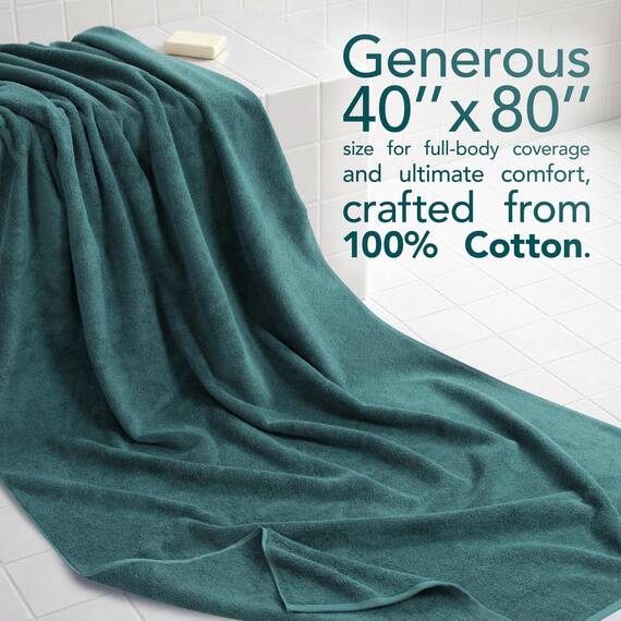 American Soft Linen Übergroßes Badetuch für Badezimmer, 100% Baumwolle, türkisches Jumbo-Badetuch für Erwachsene, 100% Baumwolle, 101,6 x 203,2 cm, Blaugrün