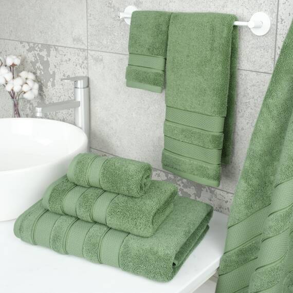 American Soft Linen Salem Türkisches Badetuch-Set, 100% Baumwolle, 600 g/m², 6 Stück Handtücher für Badezimmer, 2 Badetücher, 2 Handtücher, 2 Waschlappen, Salbeigrün