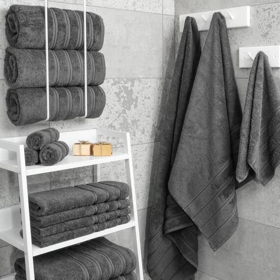 American Soft Linen Luxuriöses 4-teiliges Badetuch-Set, 100% Baumwolle, türkische Badetücher für Badezimmer, 68,6 x 137,2 cm, große Badezimmer-Duschtücher, Dunkelgrau