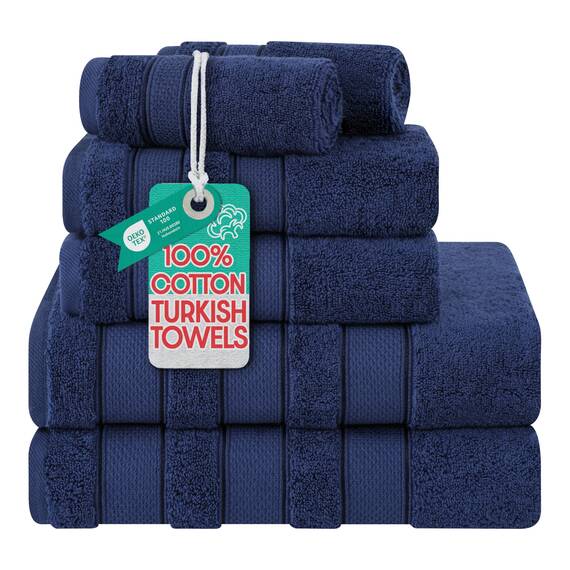 American Soft Linen Salem Türkisches Badetuch-Set, 100% Baumwolle, 600 g/m², 6 Stück Handtücher für Badezimmer, 2 Badetücher, 2 Handtücher, 2 Waschlappen, Marineblau