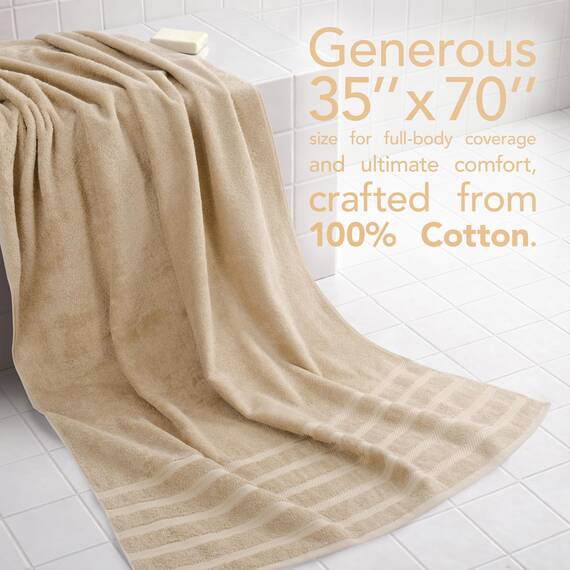 American Soft Linen Großes Jumbo-Badetuch aus 100% türkischer echter Baumwolle, 35 x 70 cm, Premium-& Luxus-Handtücher für Badezimmer, maximale Weichheit & saugfähiges Badelaken, Sandtaupe