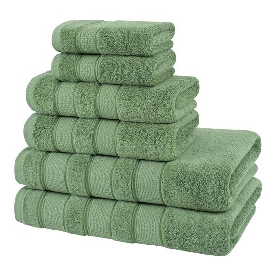 American Soft Linen Salem Türkisches Badetuch-Set, 100% Baumwolle, 600 g/m², 6 Stück Handtücher für Badezimmer, 2 Badetücher, 2 Handtücher, 2 Waschlappen, Salbeigrün