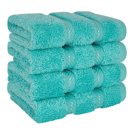 American Soft Linen Luxus-Waschlappen für Badezimmer, 100 % Baumwolle, 4-teiliges türkisches Waschlappen-Set, 33 x 33 cm, weiche Lappen für Körper und Gesicht, Türkisblau