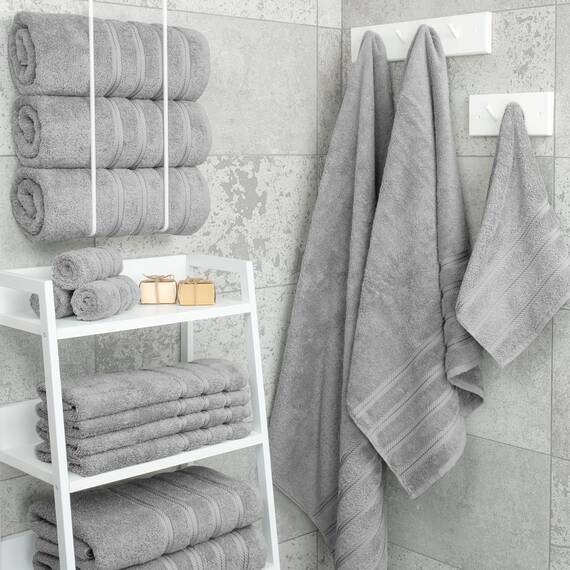 American Soft Linen Luxuriöses 4-teiliges Badetuch-Set, 100% Baumwolle, türkische Badetücher für Badezimmer, 68,6 x 137,2 cm, große Badezimmer-Duschtücher, Hellgrau